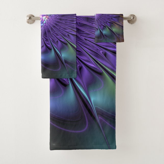 Trendfarbene Moderne Abstrakte Fraktal Blume Badhandtuch Set (Insitu)