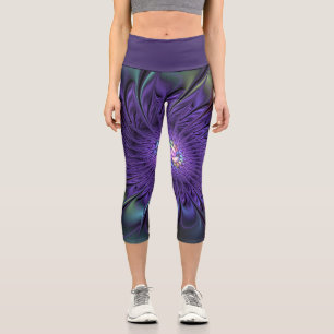 Trendfarbene Moderne Abstrakte Fraktal Blume Capri Leggings