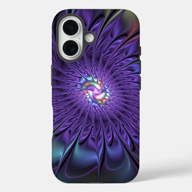 Trendfarbene Moderne Abstrakte Fraktal Blume Case-Mate iPhone Hülle (Rückseite)
