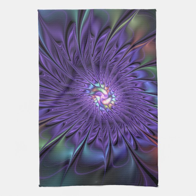 Trendfarbene Moderne Abstrakte Fraktal Blume Geschirrtuch (Vertikal)