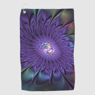 Trendfarbene Moderne Abstrakte Fraktal Blume Golfhandtuch
