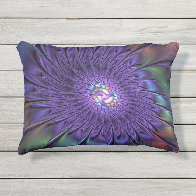 Trendfarbene Moderne Abstrakte Fraktal Blume Kissen Für Draußen (Vorderseite)