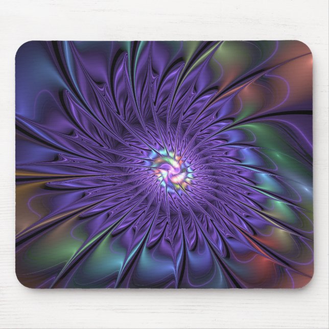 Trendfarbene Moderne Abstrakte Fraktal Blume Mousepad (Vorne)