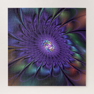 Trendfarbene Moderne Abstrakte Fraktal Blume Puzzle