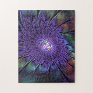Trendfarbene Moderne Abstrakte Fraktal Blume Puzzle