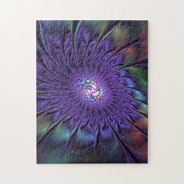 Trendfarbene Moderne Abstrakte Fraktal Blume Puzzle (Vertikal)