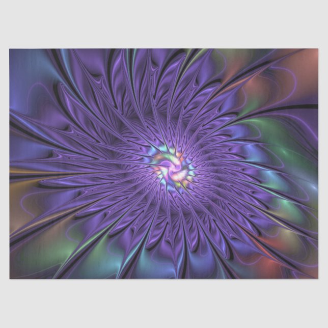 Trendfarbene Moderne Abstrakte Fraktal Blume Seidenpapier (Vorderseite)