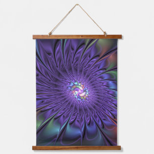 Trendfarbene Moderne Abstrakte Fraktal Blume Wandteppich Mit Holzrahmen