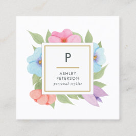 Trendfarbene Niedliche Aquarellfarbe Rosa Blume Mo Quadratische Visitenkarte