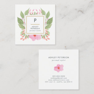 Trendfarbene Niedliche Aquarellfarben Rosa Blume M Quadratische Visitenkarte