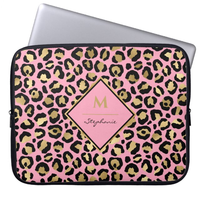 Trendfarbene Schwarz-Rosa- und Goldleoparddrucke | Laptopschutzhülle (Vorderseite)