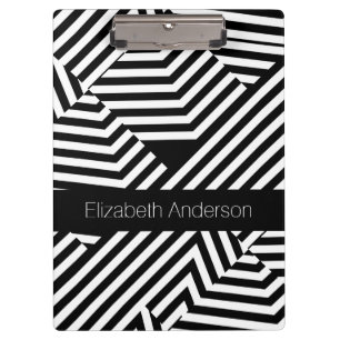 Trendfarbene schwarz-weiße geometrische Streifen m Klemmbrett