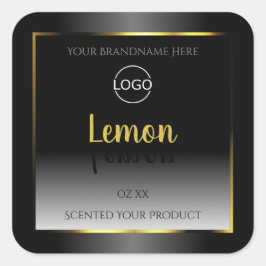 Trendfarbene Schwarz-weiße Produktmarken Gold-Fram Quadratischer Aufkleber