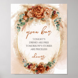 Trendfarbene Terracotta rosty burgundy pampas Poster