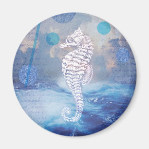 Trendfarbene Vintage Seepferd-Blau-Ozeane Magnet