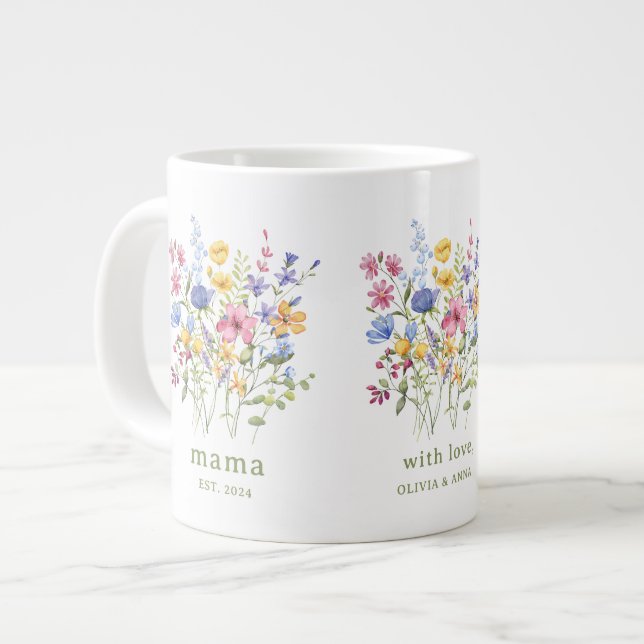 Trendfarbene Wildblumen | Mama Jumbo-Tasse (Vorderseite Links)