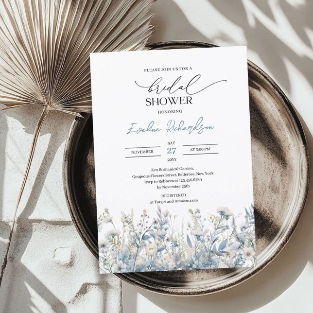 Trendfarbene winterfarbene, staubblaue Wildblumen Einladung (Trendy watercolor winter dusty blue wildflowers invitation)