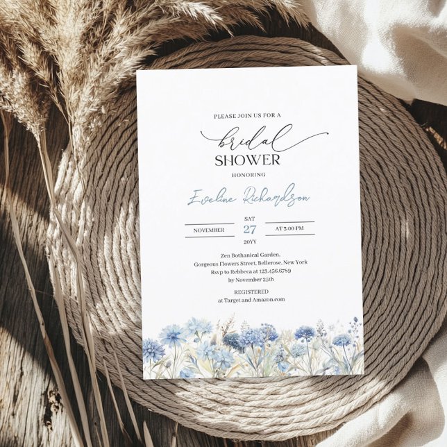 Trendfarbene winterfarbene, staubblaue Wildblumen Einladung (Trendy watercolor winter dusty blue wildflowers invitation)