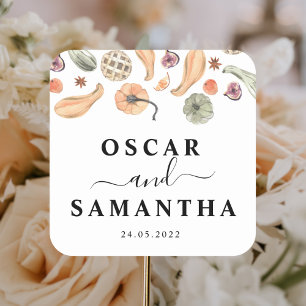 Trendfarbener Wasserfarbenkürbis   Herbstwoben Quadratischer Aufkleber