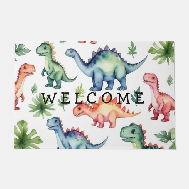 Trendfarbenes Personalisiertes Dinosaurier-Muster Fußmatte (Vorderseite)