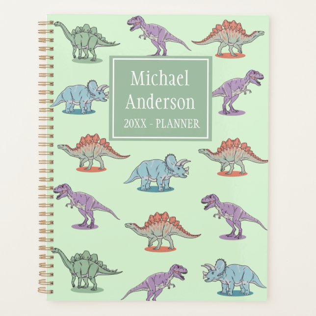Trendfarbenes Personalisiertes Dinosaurier-Muster  Planer (Vorderseite)