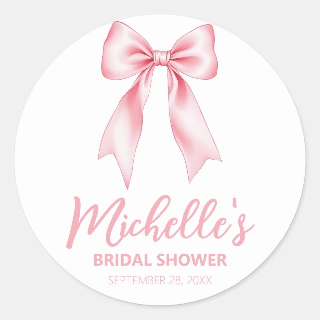 Trendfarbenes Pink Bow Coquette Brautparty Runder Aufkleber (Vorderseite)
