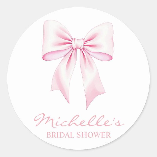 Trendfarbenes Pink Bow Coquette Brautparty Runder Aufkleber (Vorderseite)