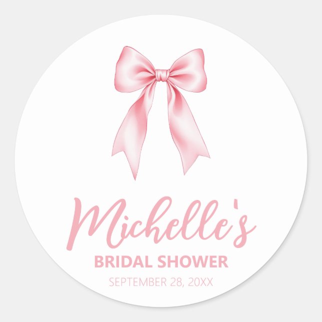 Trendfarbenes Pink Bow Coquette Brautparty Runder Aufkleber (Vorderseite)