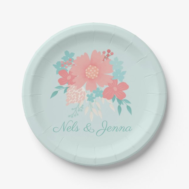 Trendfarbenes und schönes Blumendesign Pappteller (Vorderseite)