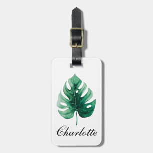 Trendfarbenes Wasser Tropisches Grünes Monstera Le Gepäckanhänger