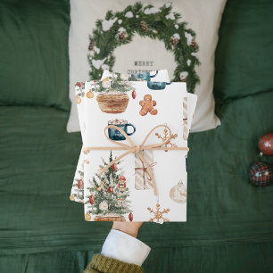 Trendfarbenes Weihnachtsmuster   Wasserfarbe Geschenkpapier Set