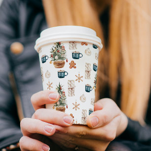 Trendfarbenes Weihnachtsmuster   Wasserfarbe Pappbecher