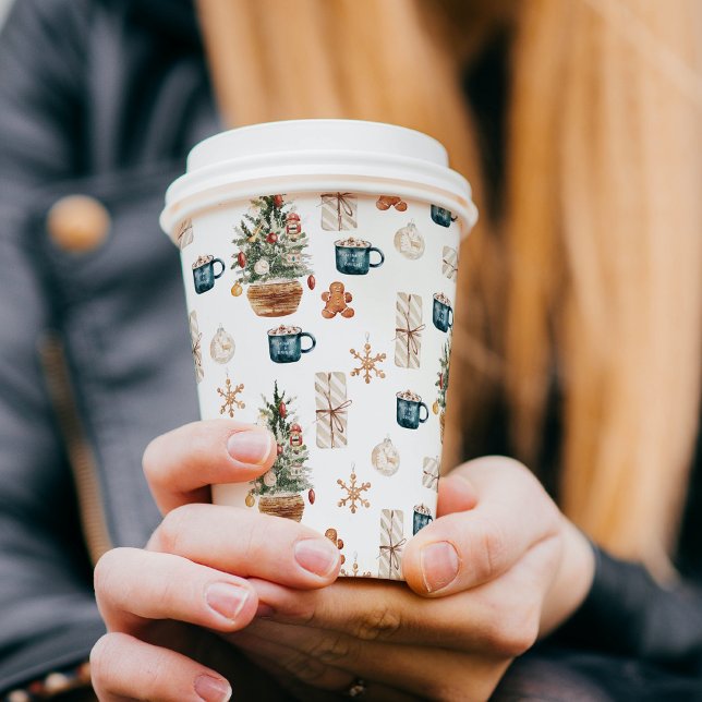 Trendfarbenes Weihnachtsmuster | Wasserfarbe Pappbecher (Von Creator hochgeladen)
