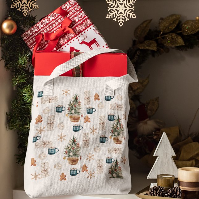 Trendfarbenes Weihnachtsmuster | Wasserfarbe Tragetasche (Von Creator hochgeladen)