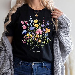 Trendfarbige Wildblumen mit Monogramm T-Shirt