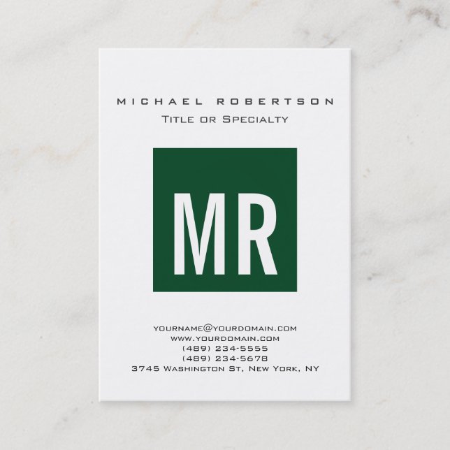 Trendforest Green Monogram White Business Card Visitenkarte (Vorderseite)