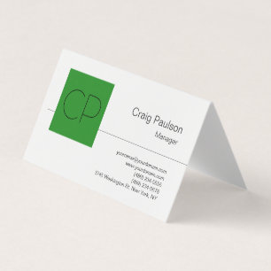 Trendforest Green White Monogram Business Card Visitenkarten