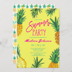 Trendgelbes Summer Party   Ananas Einladung