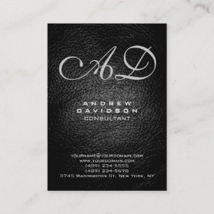 Trendgraue Black Leather Monogram Business Card Visitenkarte