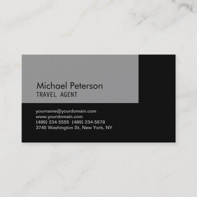 Trendgraue Black Travel Agent Business Card Visitenkarte (Vorderseite)