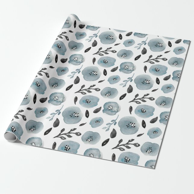 Trendgraue Blume Geschenkpapier (Ungerollt)