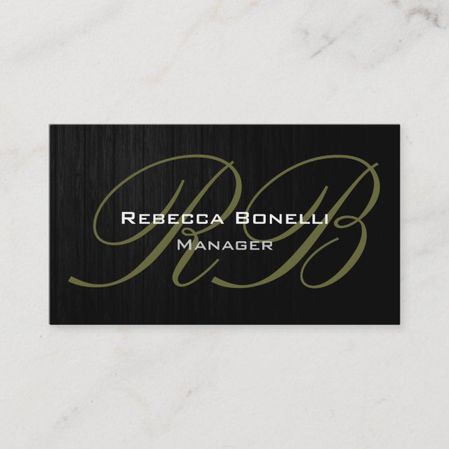 Trendgraue Holzmuster Monogram Business Card Visitenkarte (Vorderseite)