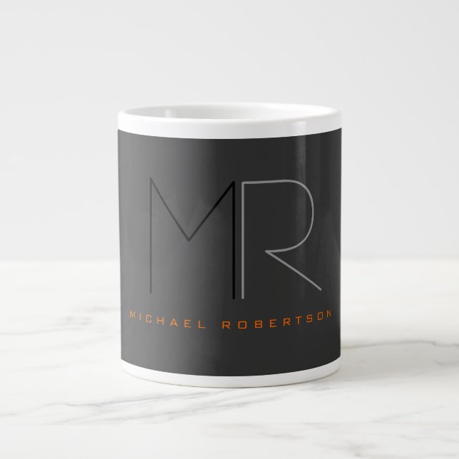 Trendgraue Monogram Schlicht Jumbo-Tasse (Vorderseite)