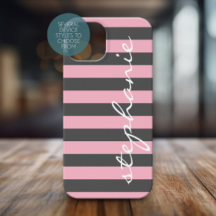 Trendgraues Streifenmuster mit Individuelle Name Case-Mate iPhone Hülle