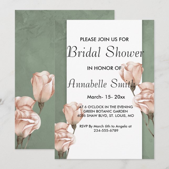 Trendgrün Bridal Dusche Einladung (Vorne/Hinten)