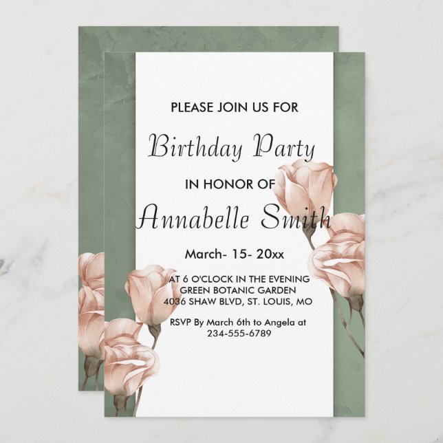 Trendgrün Geburtstag Einladung (Vorne/Hinten)