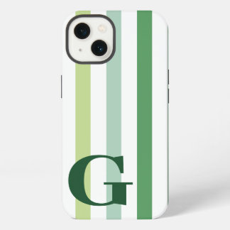 Trendgrüne Streifen mit Monogramm iPhone 13 Hülle
