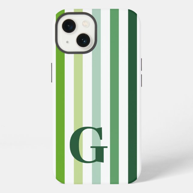 Trendgrüne Streifen mit Monogramm iPhone Hülle (Rückseite)