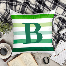 Trendgrüne Streifen mit Monogramm Kissen