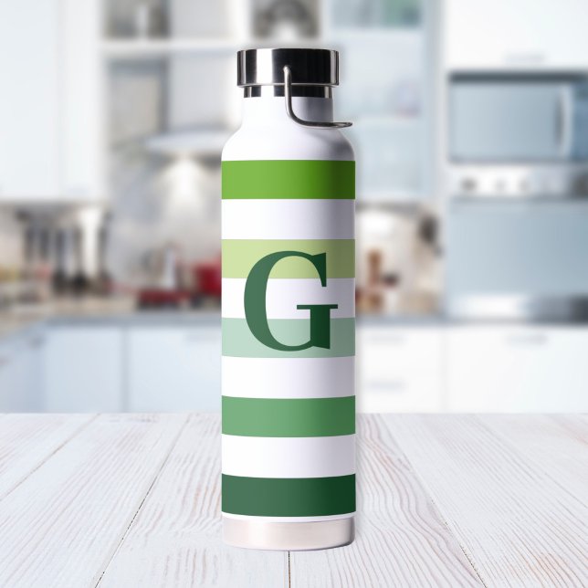 Trendgrüne Streifen mit Monogramm Trinkflasche (Von Creator hochgeladen)
